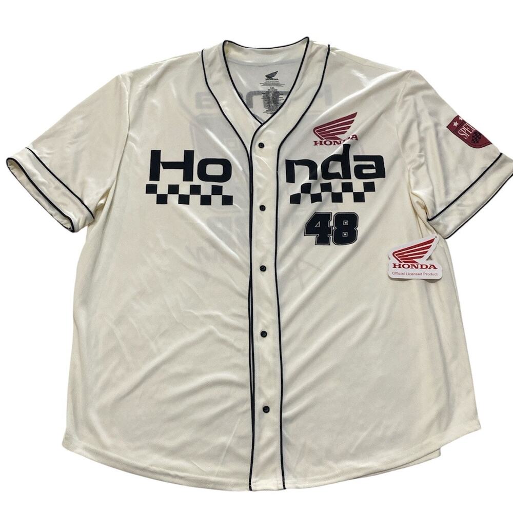 Honda Motor Racing Baseball Jersey 3XL NWT Cream Button Up Shirt 48 Speedway